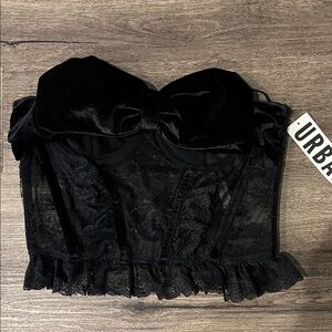 NWT Black Lace Bustier with Velvet Bow-M